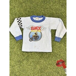 Vintage Billy The Kid BMX‎ Machine Kids Shirt Small Size 4 Blue Raglan Tee 80s